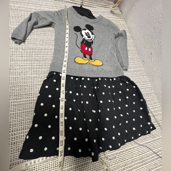Gap Kids Mickey Mouse Sweater Polka Dot Dress Size XS 4-5 Cotton Gray - Picture 8 of 8